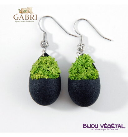 Živé šperky - Náušnice Slza černé s lišejníkem