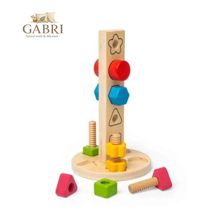 Bigjigs Toys Dřevěná věž s maticemi a šrouby