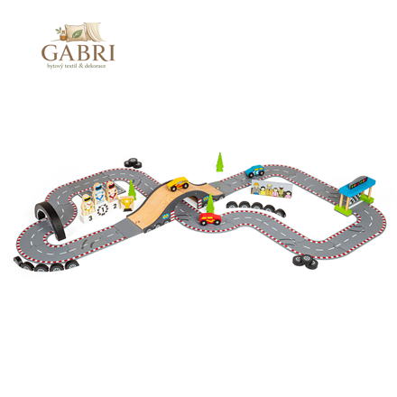 Bigjigs Rail Dřevěná autodráha závodní den