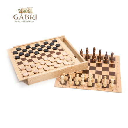 Jeujura Šachy a dáma v dřevěné krabici