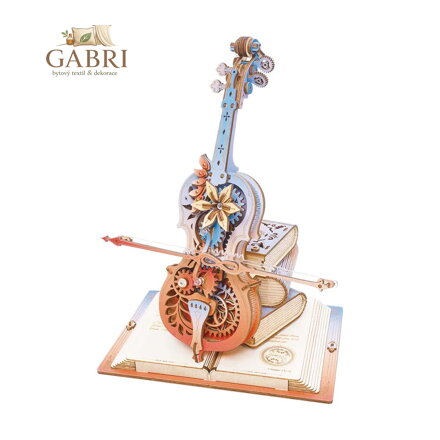 RoboTime 3D dřevěná skládačka hrací skříňky Kouzelné violoncello barevné (mechanický pohon)