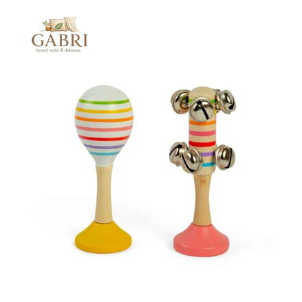 Bigjigs Toys Sada Rumba koule žlutá a rolničky růžové