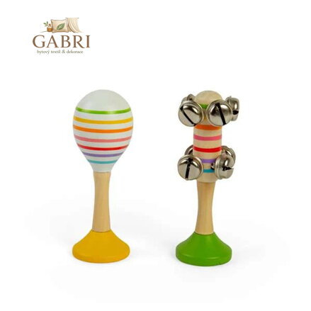 Bigjigs Toys Sada Rumba koule žlutá a rolničky zelené