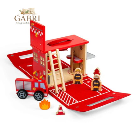 Bigjigs Toys Dřevěná hasičská stanice na cesty