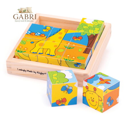 Bigjigs Toys Obrázkové kostky kubusy Safari 9 kostek
