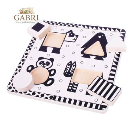 Bigjigs Toys Dřevěné vkládací puzzle černobílé tvary 1