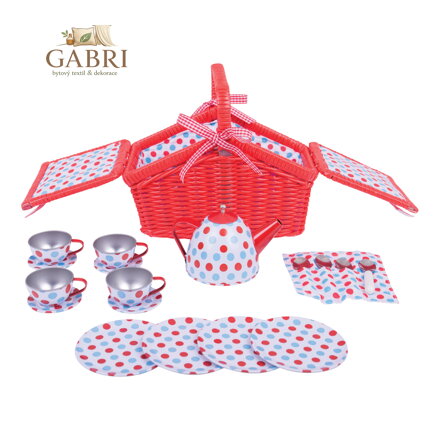 Bigjigs Toys Čajová puntíkovaná sada v piknikovém koši