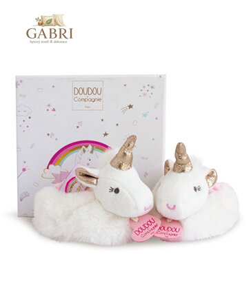 Doudou Dárková sada - Sada botiček s chrastítky jednorožec 0-6 měsíců