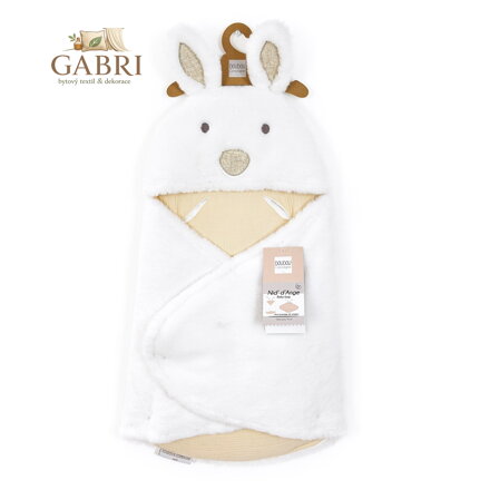 Doudou Plyšová bílá dečka s kapucí Happy Wild 70 cm