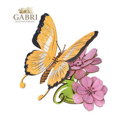 Woodcraft Dřevěné 3D puzzle Motýl na květech barevný