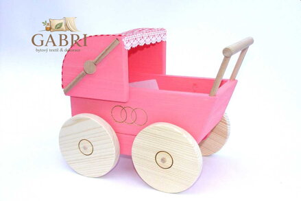 Dřevěný kočárek pro panenky růžový