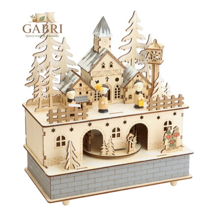 small foot Dřevěná hrací skříňka se světlem zimní vesnice