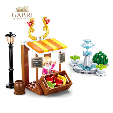 Sluban Girls Dream Village M38-B0870 Dobový stánek s ovocem a fontána