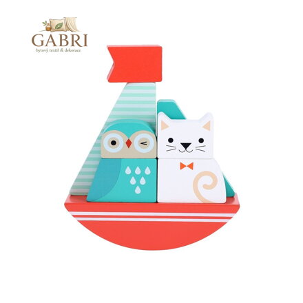 Petit Collage Dřevěná skládací věž sova a kočička Poškozený obal