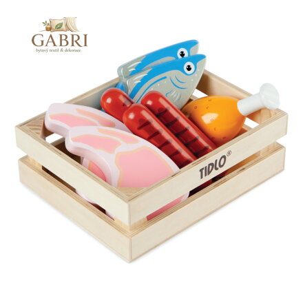 Tidlo Dřevěná bedýnka s masem a rybami