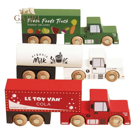 Le Toy Van Set dřevěných nákladních aut s přívěsy
