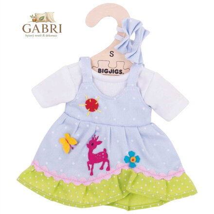 Bigjigs Toys Modré puntikované šaty s jelenem pro panenku 28 cm