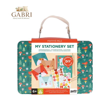 Petit Collage Kreativní kufřík zelený Dopisní souprava se zvířátky