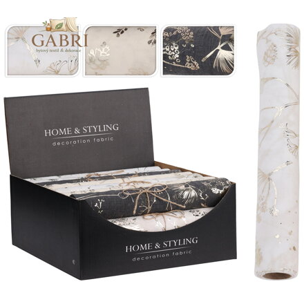 Organza látková 28x300 cm - potisk zlaté barvy (mix 3 barev / motivů)