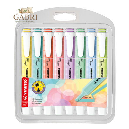 Zvýrazňovač - STABILO swing cool pastel - 8 ks balenie  - s 8 rôznymi farbami