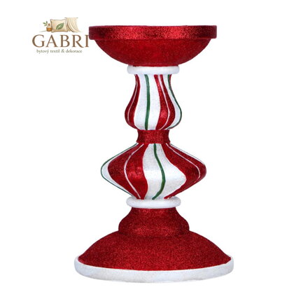 Svícen v červené, třpytivé barvě 23 cm