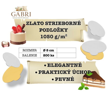 Oboustranné zlaté podložky na dorty, průměr 8 cm (balení 200 ks)