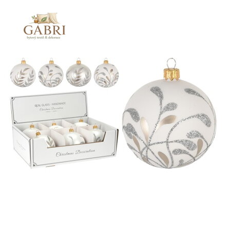 Vánoční koule 10 cm bílá dekorovaná, mix/1ks