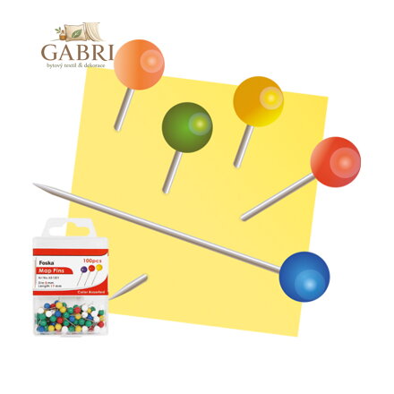 Špendlíky mapové/farebné FOSKA, 17 mm/100 ks, pp box