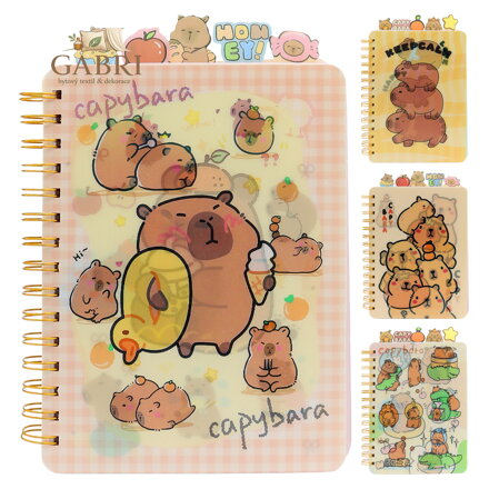 Dětský zápisník se spirálou a plastovými záložkami, 120 listů - Capybara (mix designů)