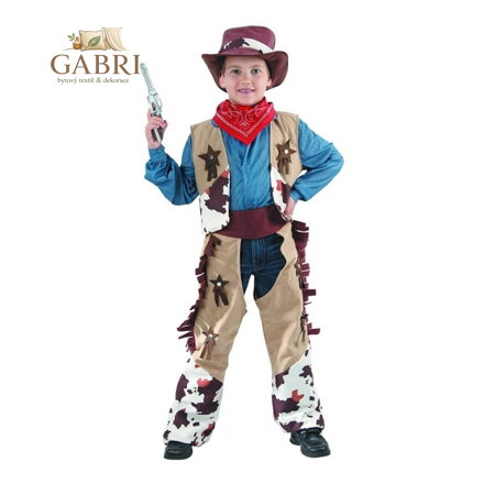 Dětský kostým Kovboj (vesta, návleky na kalhoty, čepice, šátek), velikost 110/120 cm