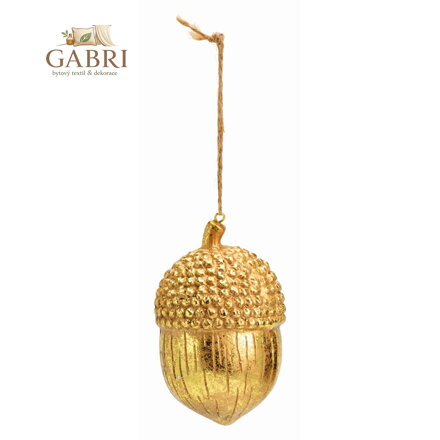 Dekorace závěsná - zlatý žalud se zlatou šňůrkou 6x6x10 cm