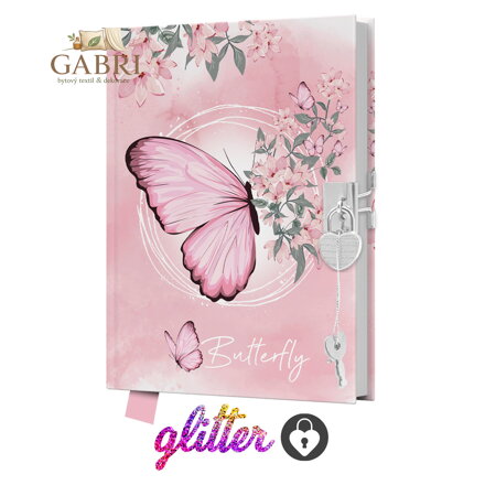 Památník JUNIOR 14x18 cm, 80 list. čistý se zámkem Butterfly - motýl