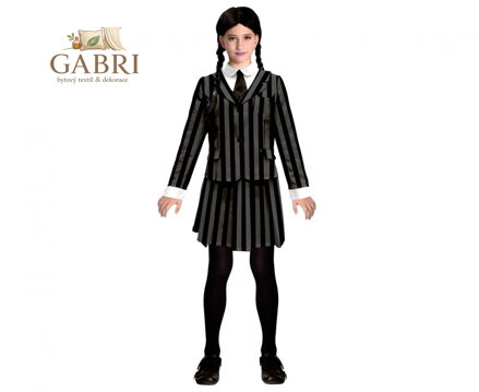 Dětský kostým gotické školačky (sako, pruhovaná sukně, kravata), velikost 120/130 cm