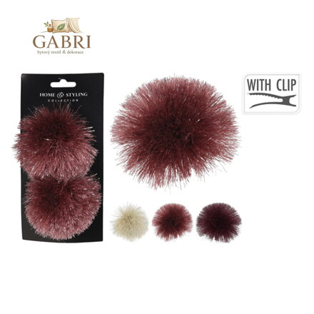 Vánoční dekorace - Pompon na klipu 10 cm, mix / sada 2ks