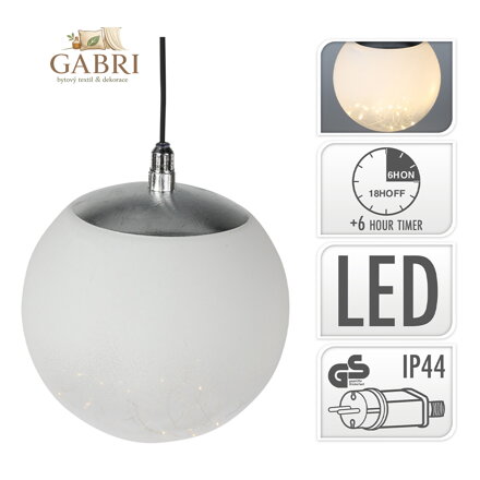 Dekorační osvětlení - svítící koule 18 cm bílá, 80 LED bílá teplá s časovačem