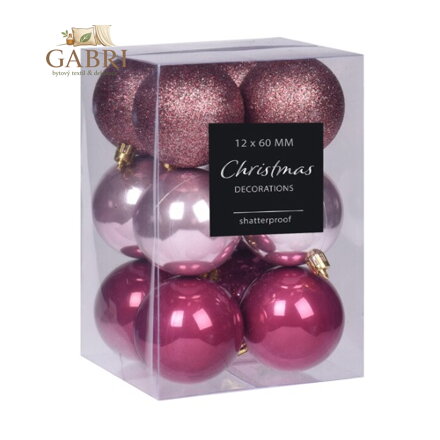 Vánoční koule - sada 12 ks odstíny fialové, prům. 60 mm, mix lesklá/perleťová