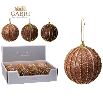 Vánoční koule 80 mm třpytivá, zdobená goralkami (mix 3 barev, cena /1 ks)