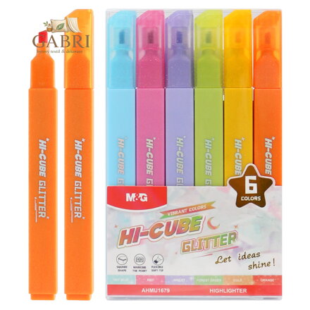 Rozjasňovač M&G HI-CUBE Glitter - sada 6 zářivých barev