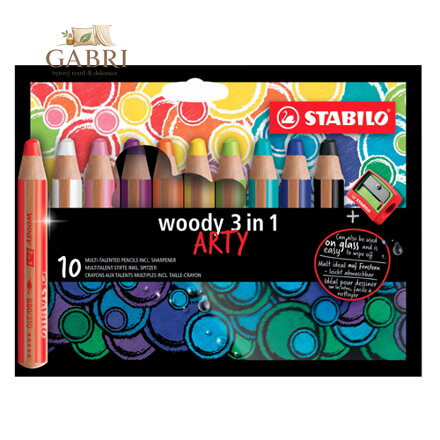 Pastelky STABILO woody 3 v 1 ARTY - barvička, vodovka, voskovka - 10 ks + ořezávátko