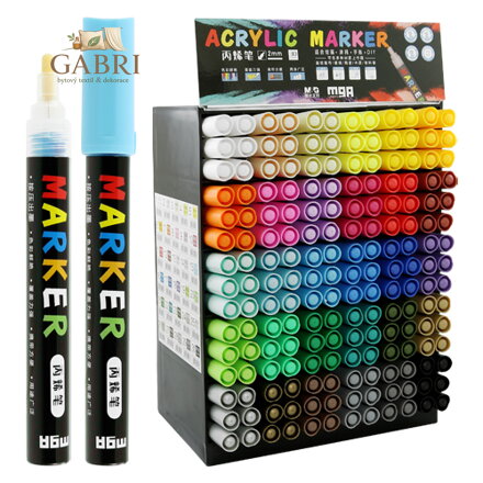 Popisovač akrylový M&G Acrylic Marker 2 mm, mix barev/displej 30 barev x 6 ks = 180 ks