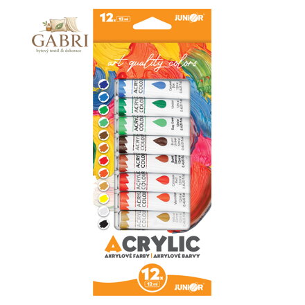 Akrylové barvy JUNIOR 12 ml - sada 12 ks