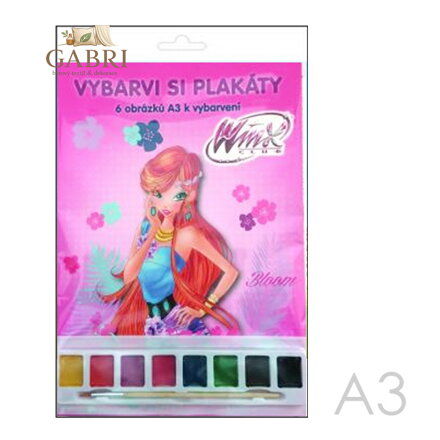 Omalovánky A3 Akim plakátové /6ks/ - Winx Club s vodovými barvami
