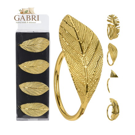 Dekorační obroučky na ubrousky - List zlatý, sada 4 ks