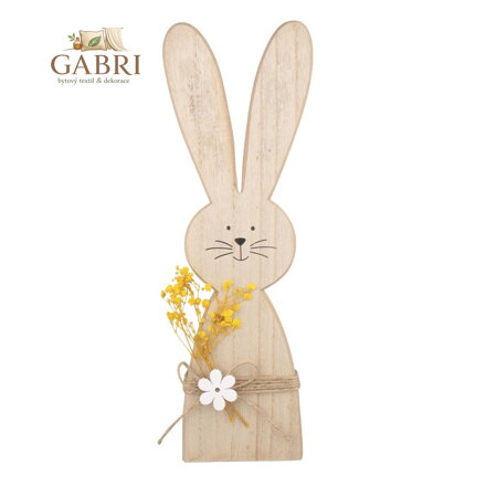 Zajíc dřevěný s kytkou na postavení 8 x 30 cm