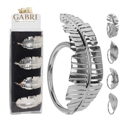 Dekorační obroučky na ubrousky - List stříbrný, sada 4 ks