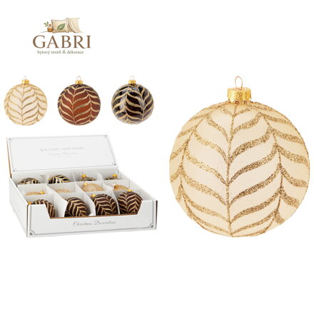 Vánoční koule 80 mm, třpytivý zlatý dekor (mix 3 barev, cena /1 ks)