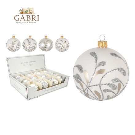 Vánoční koule 80 mm bílá dekorovaná mix /1ks