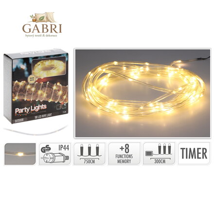 Světelný řetěz v hadičce 100 LED bílá teplá, délka 7,5 m