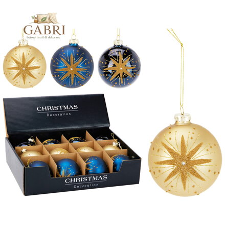 Vánoční koule 80 mm zlatá třpytivá (mix 3 vzorů, cena /1 ks)