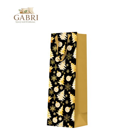 Dárková taška na láhev - Golden christmas trees black 12x10x37 cm